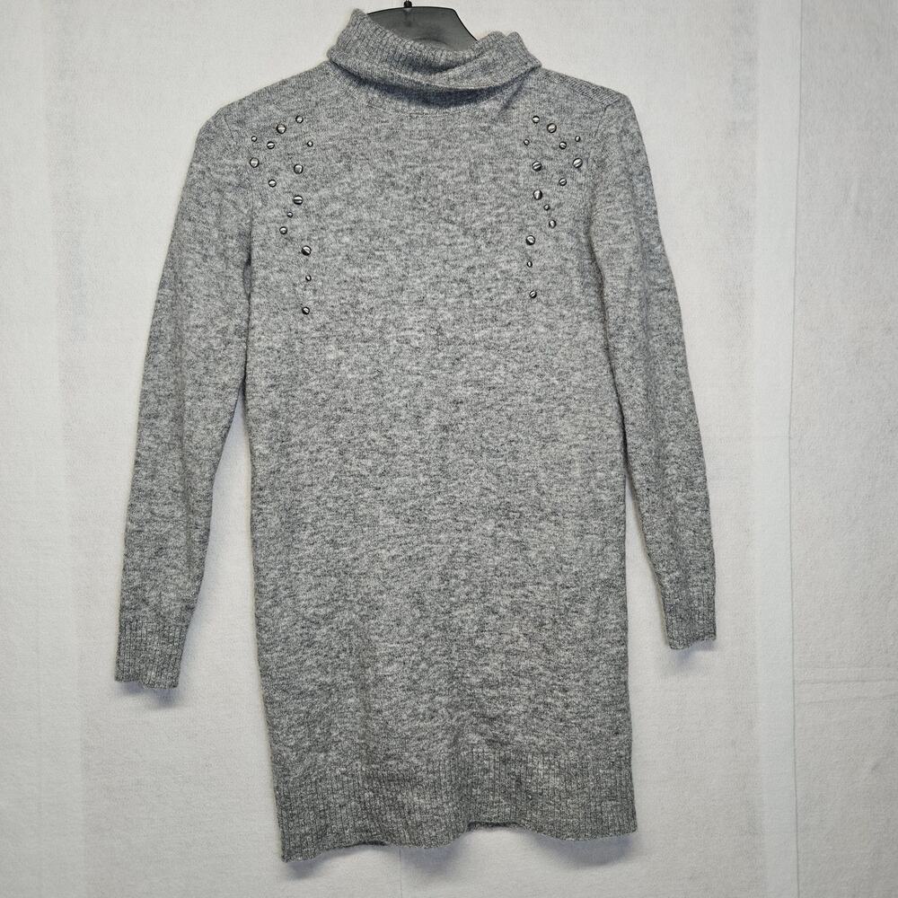 IKKS Gray Soft Wool Blend Turtleneck Studded Tunic Sweater - Women's Size Small